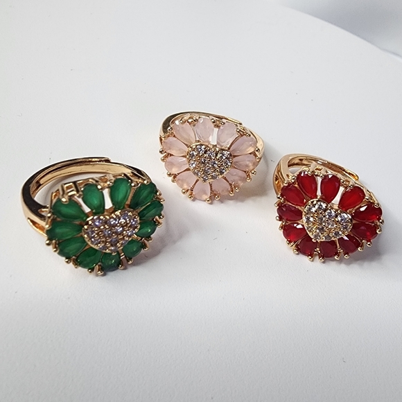 Ruby Red Zirconia Heart Shaped Ring Gold Plated Adjustable New - Picture 9 of 9